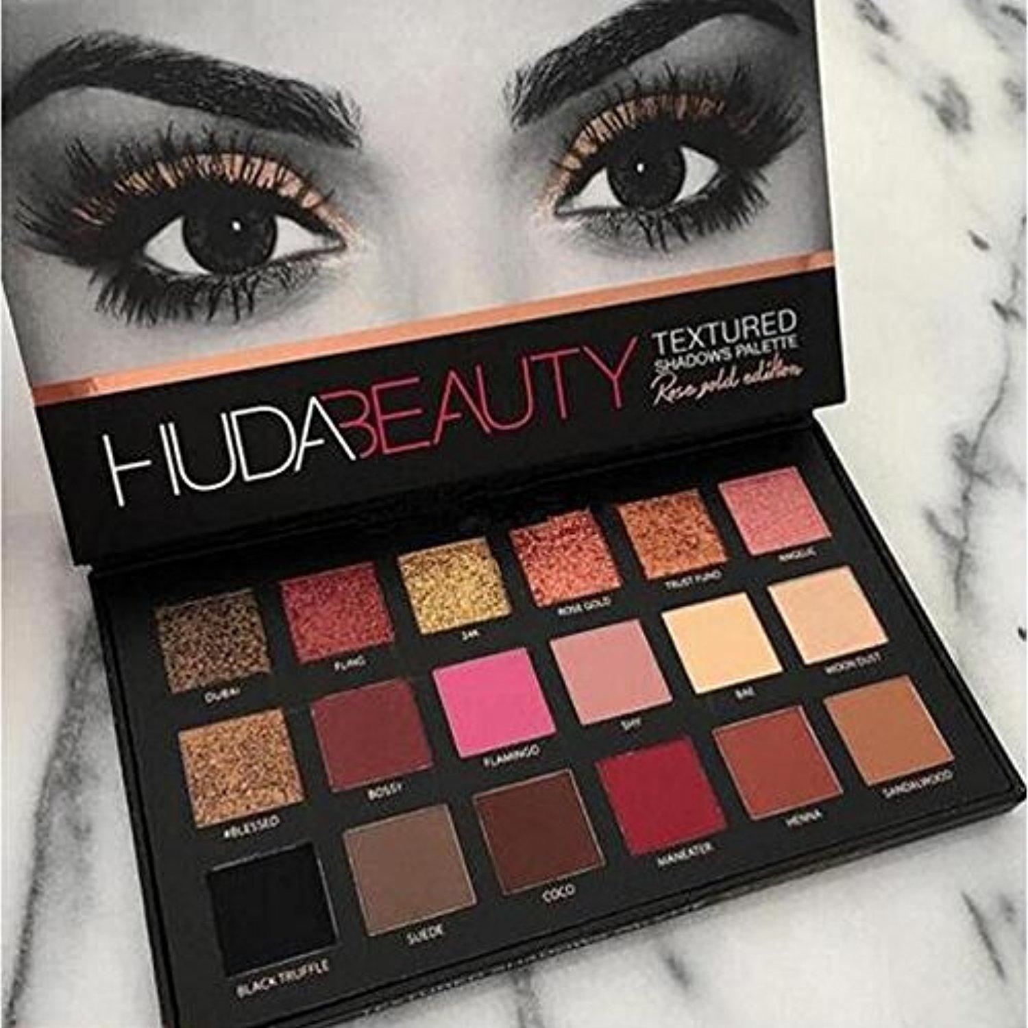 Huda beauty textured shadows palette rose gold edition