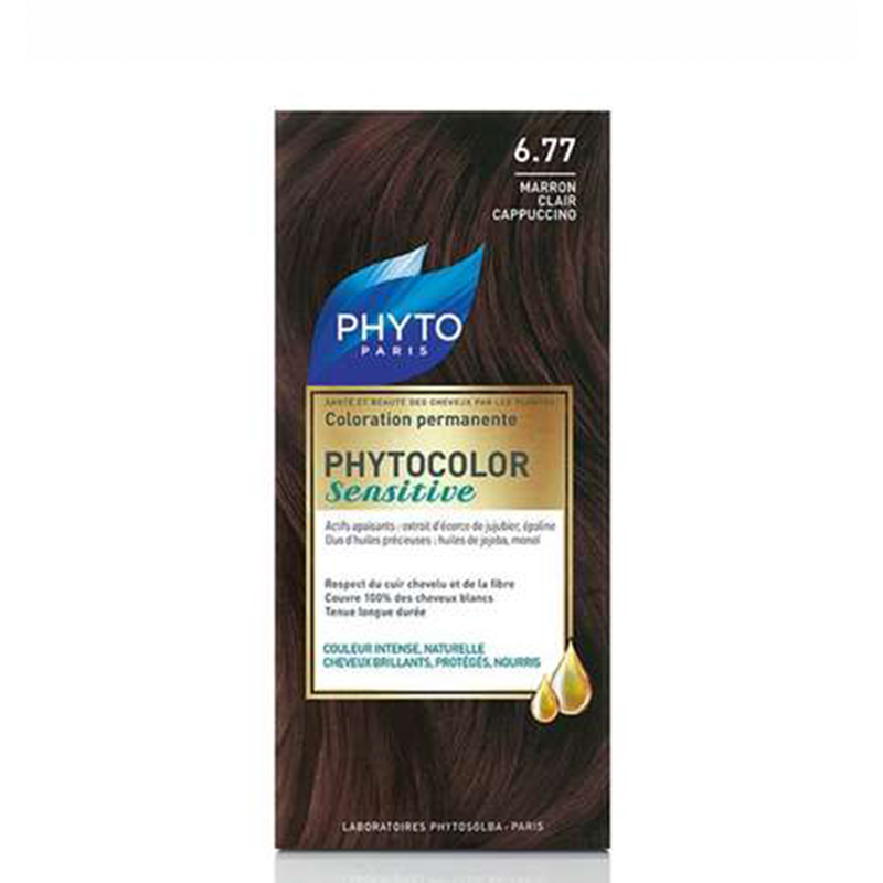 کیت رنگ مو فیتو مدل PhytoColor Sensitive حجم 60 میل شماره 6.77 - قهوه ای کاپوچینویی روشن